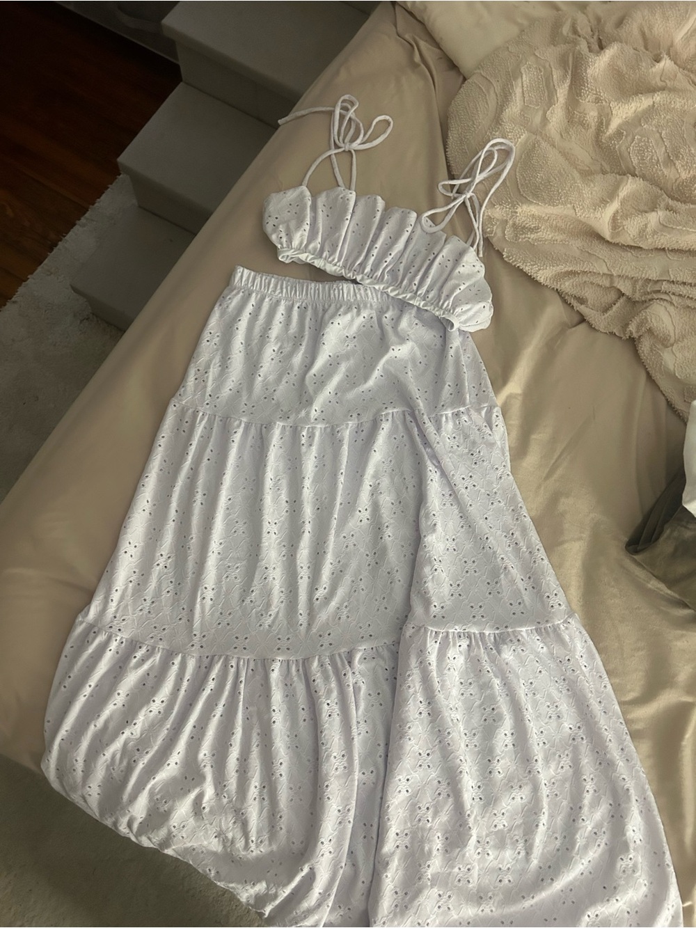 NWOT White Eyelet Maxi Skirt Set